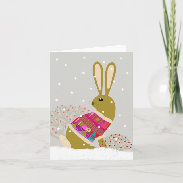 Cute Winter Hygge Rabbit BLANK-gratulationskort Tack Kort (Framsida)