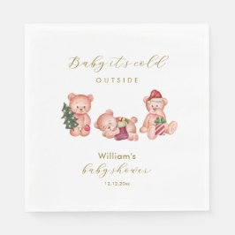 Cute Winter It's Cold Outside Bear Baby Shower Pappersservett