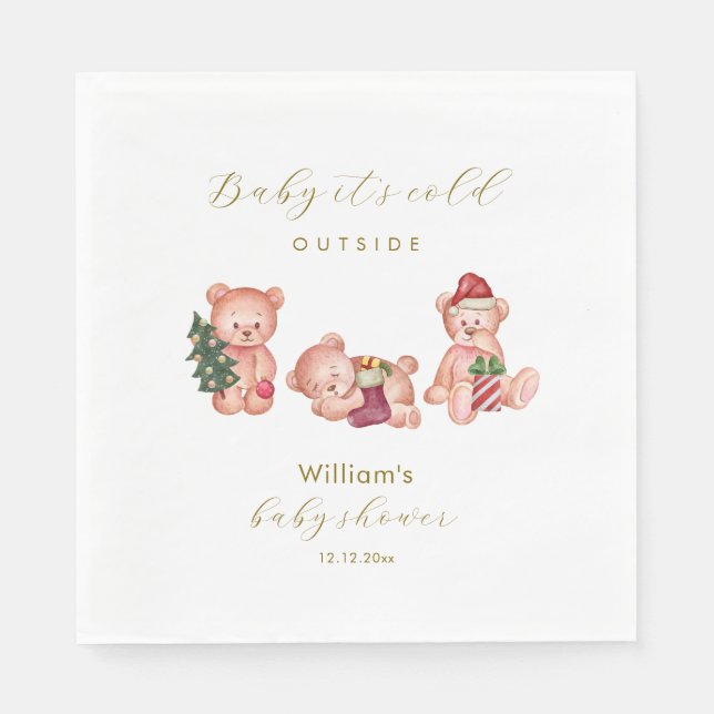Cute Winter It's Cold Outside Bear Baby Shower  Pappersservett (Framsidan)