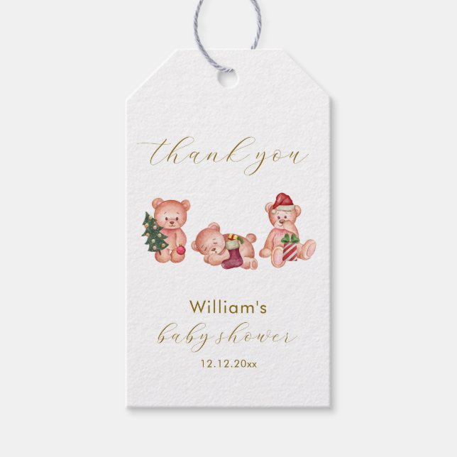 Cute Winter It's Cold Outside Bear Baby Shower  Presentetikett (Framsidan)
