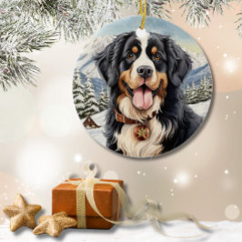 Cute Winter jul Bernese Mountain Julgransprydnad Keramik