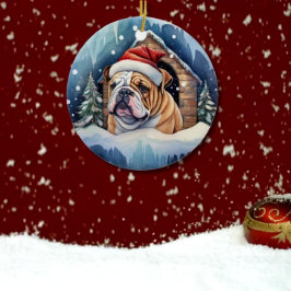 Cute Winter jul Bulldog Julgransprydnad Keramik