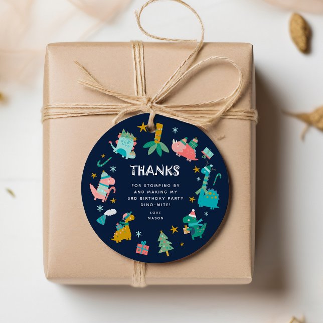 Cute Winter jul Dino Barns födelsedag Party Gåvor Etiketter (Skapare uppladdad)