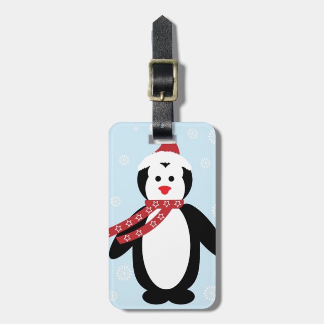Cute Winter-julpenguin Bagagebricka (Vertikal Framsida)