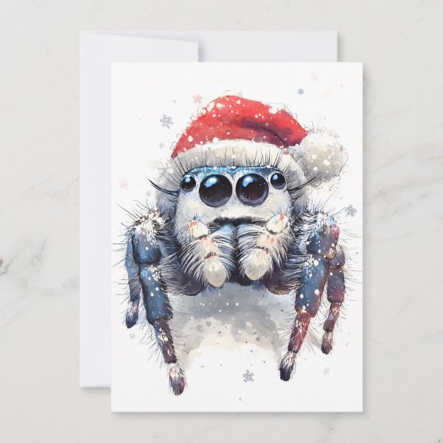 Cute Winter Jumping Spider Christmas Cards Julkort (Framsida)