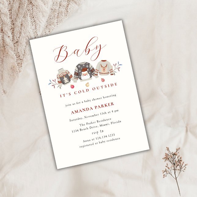 Cute Winter Kläder jul Babykläder Inbjudningar (Cute Winter Clothes Christmas Baby Shower Invitation)