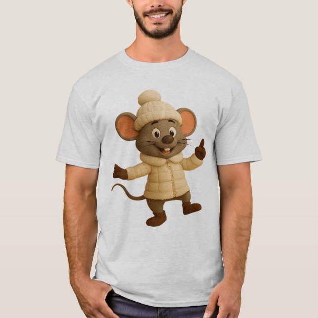 Cute Winter Mouse T-Shirt | Funny Tecknad Mysigt A (Framsida)