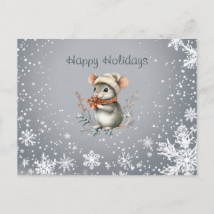 Cute Winter Mouse with Berries Helg Vykort