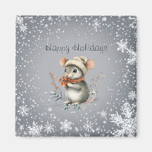 Cute Winter Mouse with Berries