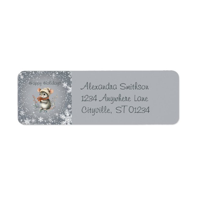 Cute Winter Mouse with Berries Returadress Etikett (Framsidan)