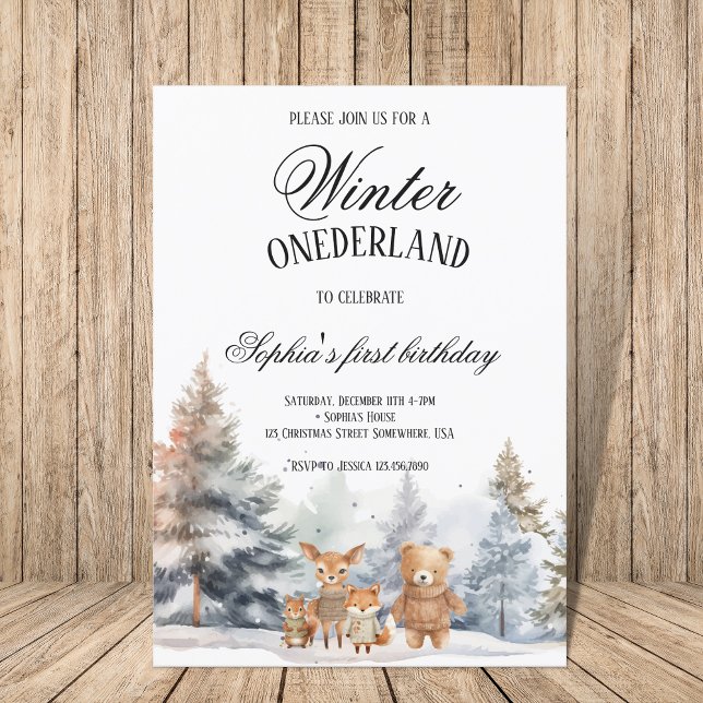 Cute Winter Onederland Birthday Gräs Woodland Inbjudningar (Skapare uppladdad)