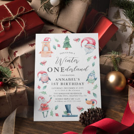 Cute Winter ONEderland jul 1:a födelsedagen Inbjudningar