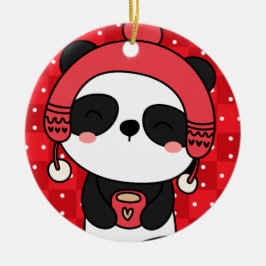 Cute Winter Panda Hand plockade Julgransprydnad Keramik