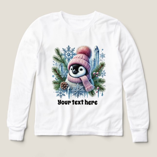 Cute Winter penguin anpassade-flickor T Shirt (Design framsida)