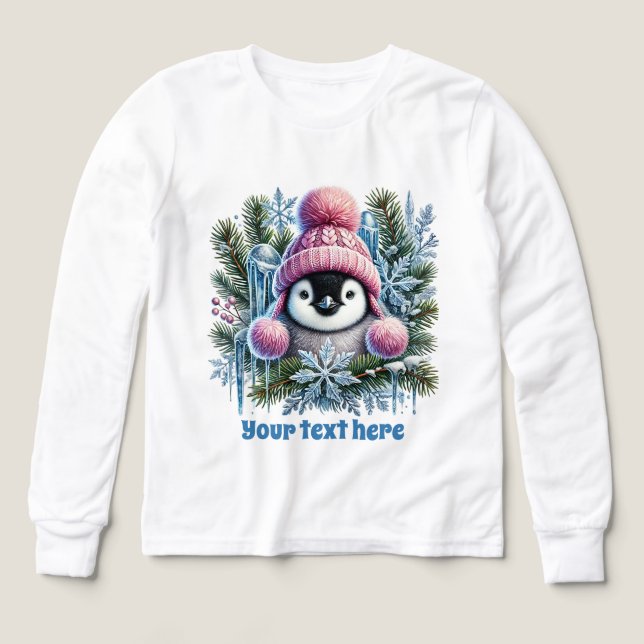 Cute Winter penguin-anpassade T Shirt (Design framsida)