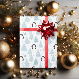 Cute Winter Penguin Blue Presentpapper