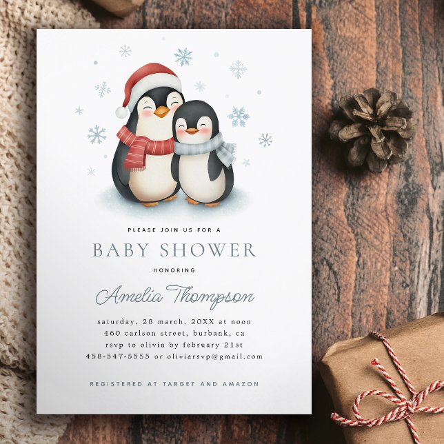 Cute Winter Penguin-familjens babystövel Inbjudningar (Skapare uppladdad)