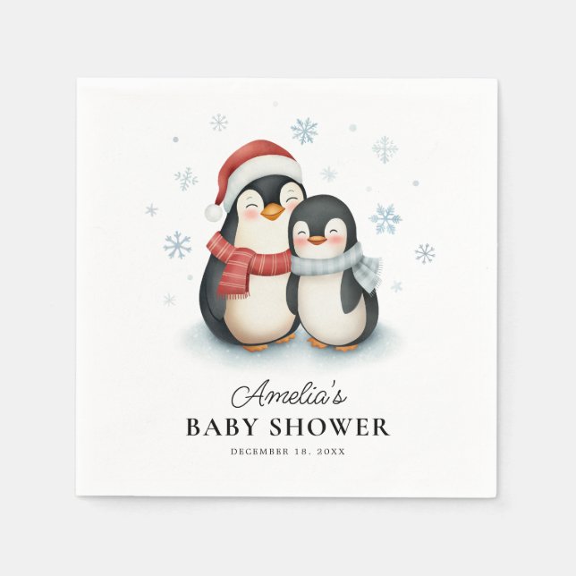 Cute Winter Penguin-familjens babystövel Pappersservett (Framsidan)