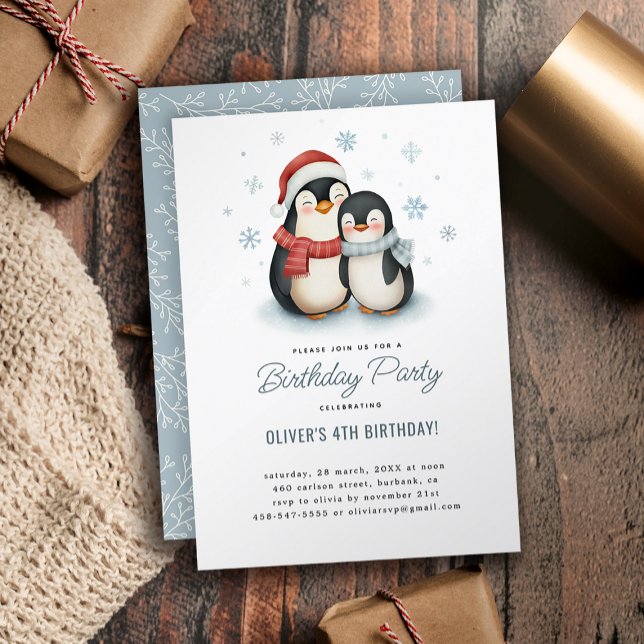 Cute Winter Penguin Family Barns födelsedag Inbjudningar (Skapare uppladdad)