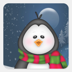 Cute Winter Penguin Fyrkantigt Klistermärke