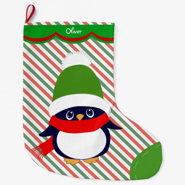 Cute Winter Penguin Mönster Personlig Stor Julstrumpa (Framsidan)