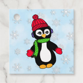 Cute Winter Penguin och Snöflingor Gåvor Etiketter