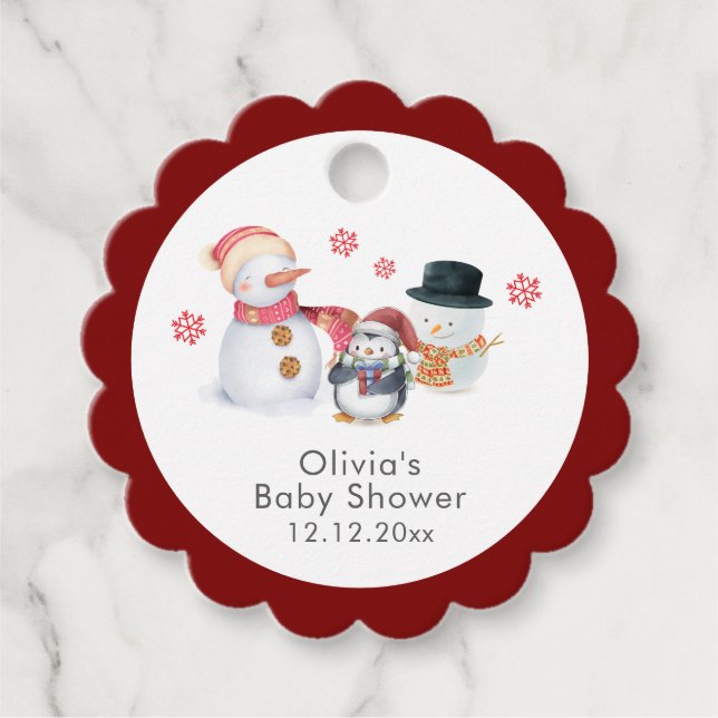 Cute Winter Penguin Snowman Baby Shower  Gåvor Etiketter (Framsida)