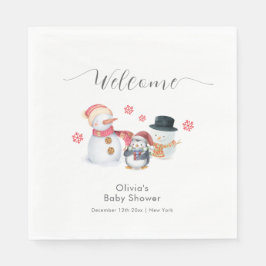 Cute Winter Penguin Snowman Baby Shower Welcome  Pappersservett