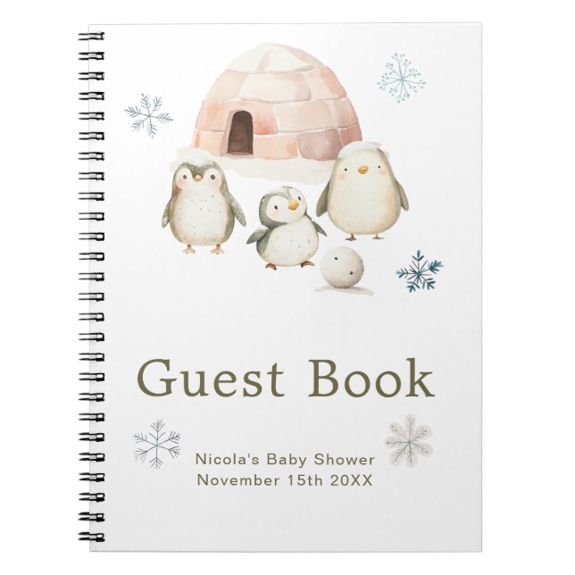 Cute Winter Penguins Baby Shower Guest Book Anteckningsbok (Framsidan)