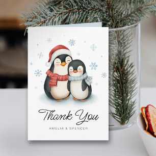 Cute Winter Penguins Baby Shower Tack Kort