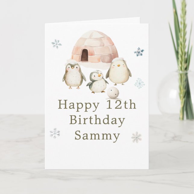 Cute Winter Penguins Birthday Party Kort (Framsida)