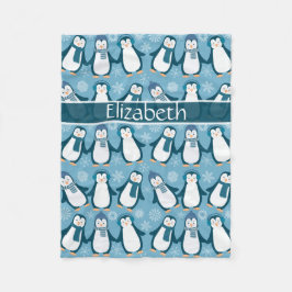 Cute Winter Penguins design Lägg till Namn Fleecefilt