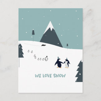 Cute Winter Penguins Illustration Postcard Vykort