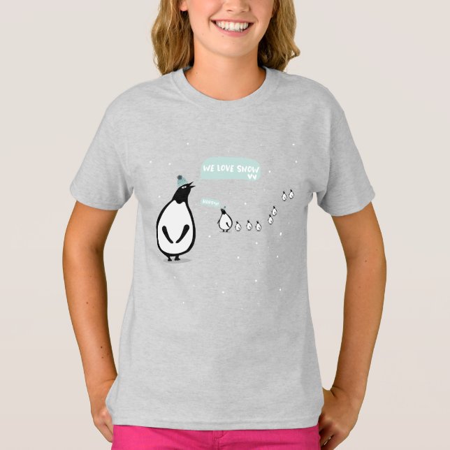 Cute Winter Penguins Illustration T Shirt (Framsida)