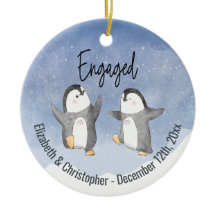 Cute Winter Penguins Monogrammed Engagerad
