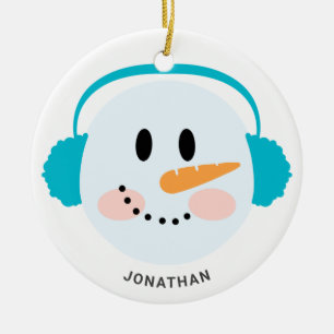 Cute Winter Personlig Snögubbe Ansikte jul Julgransprydnad Keramik
