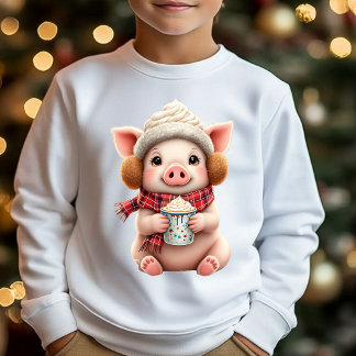 Cute Winter Pig With Hot Cocoa Illustration T-Shir T Shirt