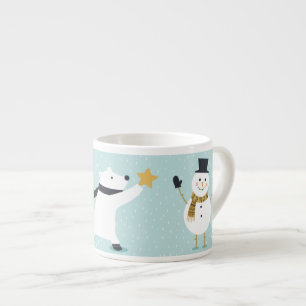 Cute Winter Polar Bear and Snögubbe Art  Espressomugg