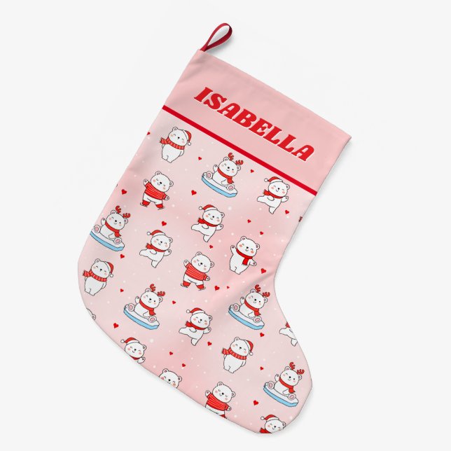 Cute Winter Polar Bear Christmas Stor Julstrumpa (Framsidan (Hängande))