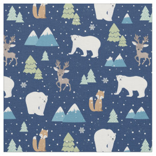 Cute Winter-Polarna Bear Blue-jul-Helgdag Tyg