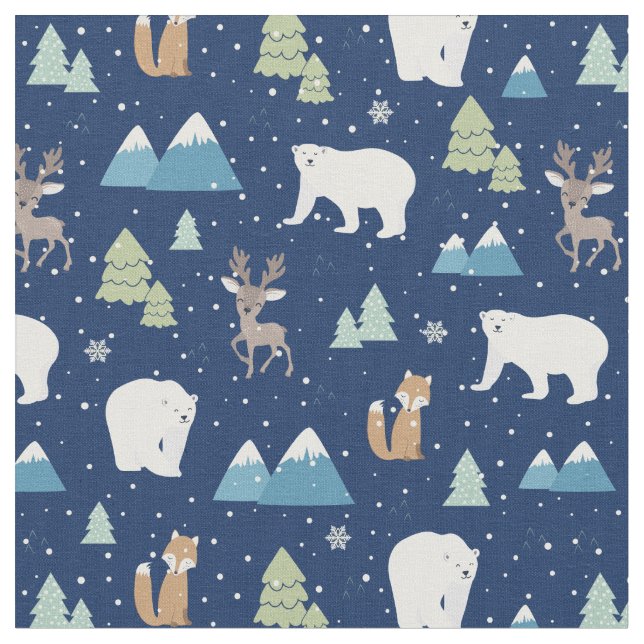 Cute Winter-Polarna Bear Blue-jul-Helgdag Tyg (Närbild)
