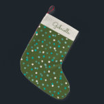 Cute Winter Polka dots Spots Grönt Personlig Liten Julstrumpa<br><div class="desc">Personlig Cute Winter Polka dots Spots in Grönt and Teal jul Stock</div>