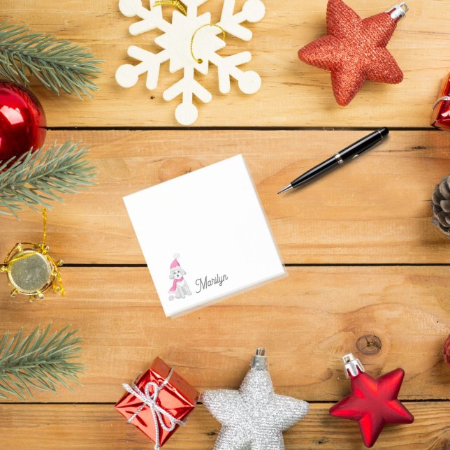 Cute Winter Pudel Söt och Rosa Namn Post-it Block (Skapare uppladdad)