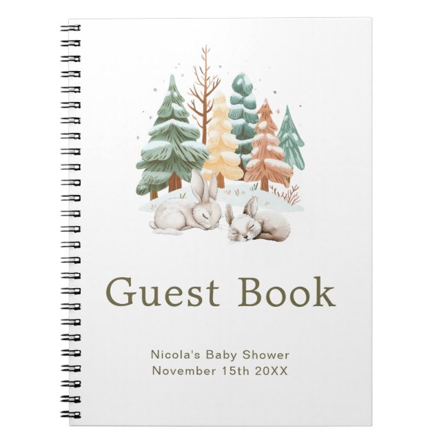 Cute Winter Rabbits Baby Shower Guest Book Anteckningsbok (Framsidan)