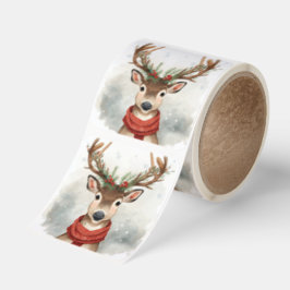 Cute winter reindeer Christmas watercolor festive Fyrkantigt Klistermärke