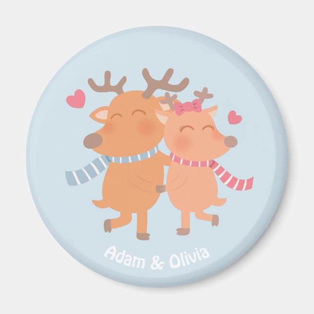 Cute Winter Romantik Reindeer i Kärlek Magnet (Framsidan)