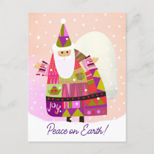 Cute Winter Santa Peace on Earth Helgdag Postcard Vykort