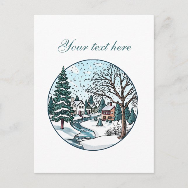 Cute Winter-scen, anpassade Vykort (Framsida)