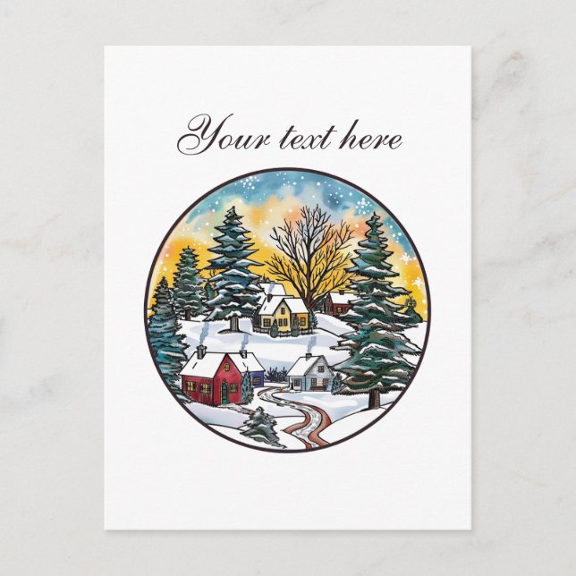 Cute Winter-scen, anpassade Vykort (Framsida)