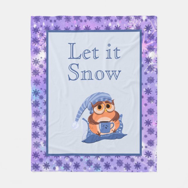 Cute Winter Snöflingor Blue Baby Uggla Cap Fleecefilt (Framsidan)